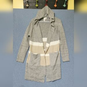 ADYP gray tan white hooded cardigan sweater. Size small